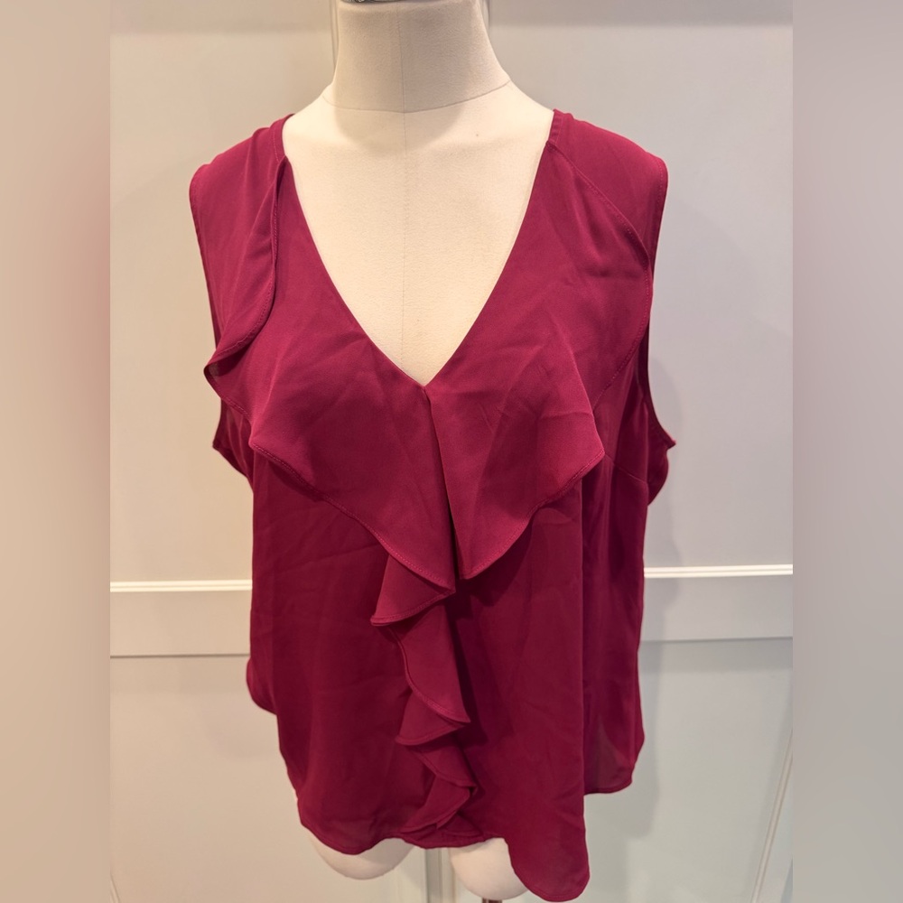 White House Black Market Sleeveless Ruffle Top in Deep Red